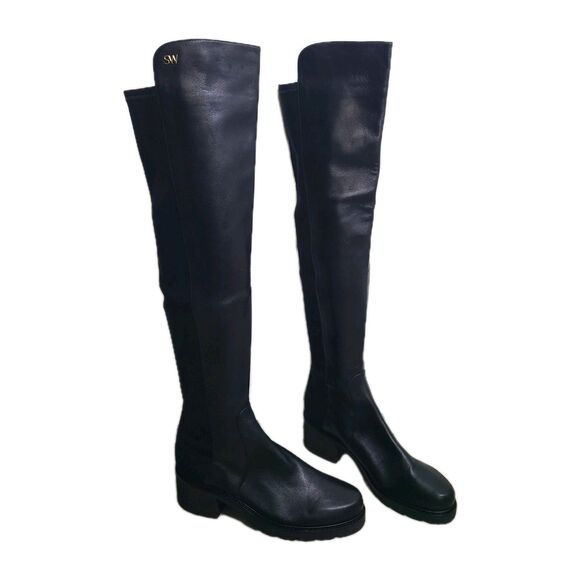 STUART WEITZMAN BOOTS 5050 ALINA CITY Over THE Knee Leather Black size 8.5 NEW - Picture 4 of 12